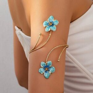 Blue Floral Arm Cuff Bracelet